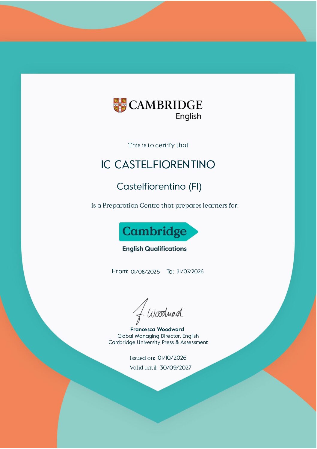 Al momento stai visualizzando IC Castelfiorentino è Preparation Centre Cambridge English 2026-2027
